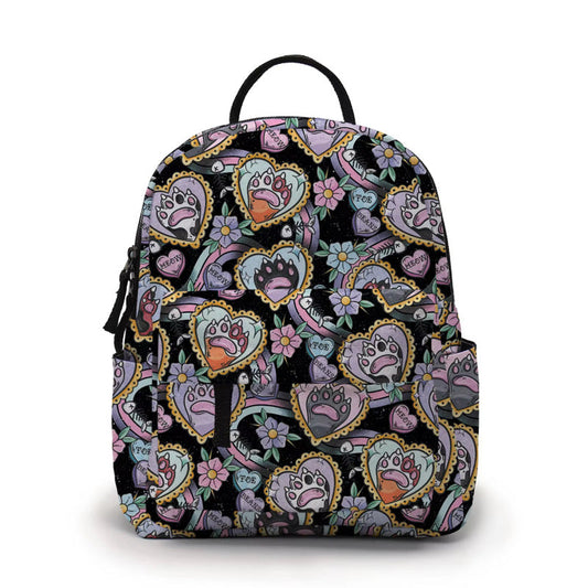 Mini Backpack - Cat Paw Meow on Black