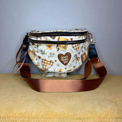 The Roni Nylon Crossbody - Religious Jesus Loves You Bronze
