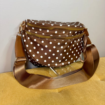 The Roni Nylon Crossbody - Chocolate Polkadot