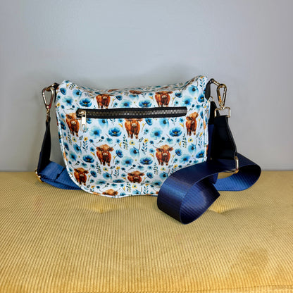 The Roni Nylon Crossbody - Highland Cow Blue Floral