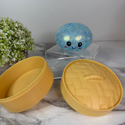 Squishy Toy - Viral Dumpling, Blue Glitter + Water Beads