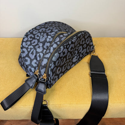 The Roni Nylon Crossbody - Black & Grey Animal