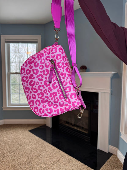The Roni Nylon Crossbody - Animal Print Hot Pink