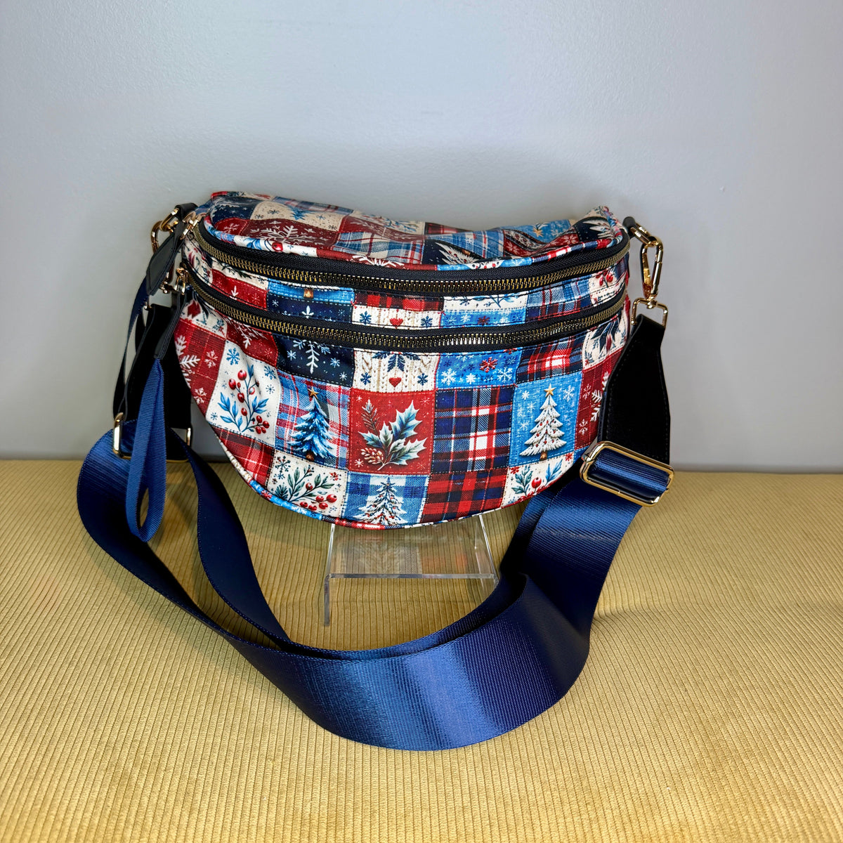 The Roni Nylon Crossbody - Christmas Quilted Squares