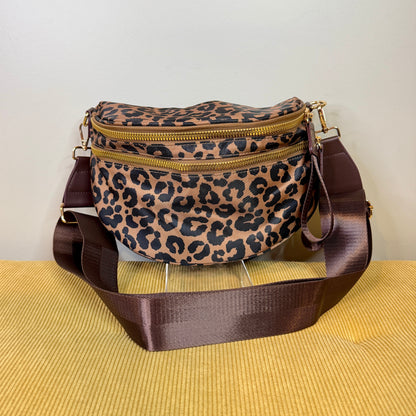 The Roni Nylon Crossbody - Black & Caramel Animal Print