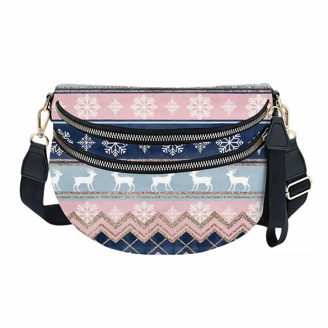 The Roni Nylon Crossbody - Christmas Snowflake Blue Pink
