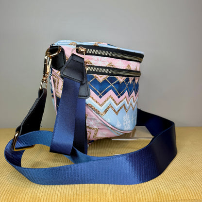 The Roni Nylon Crossbody - Christmas Snowflake Blue Pink